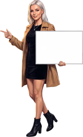 A woman pointing at the poker room notes, holding a board: 6 poker rooms within 40 km