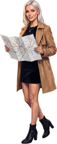 A woman showing a transit map of the bus routes