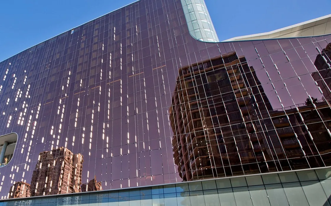 Copper glass facade of the Parq Vancouver tower